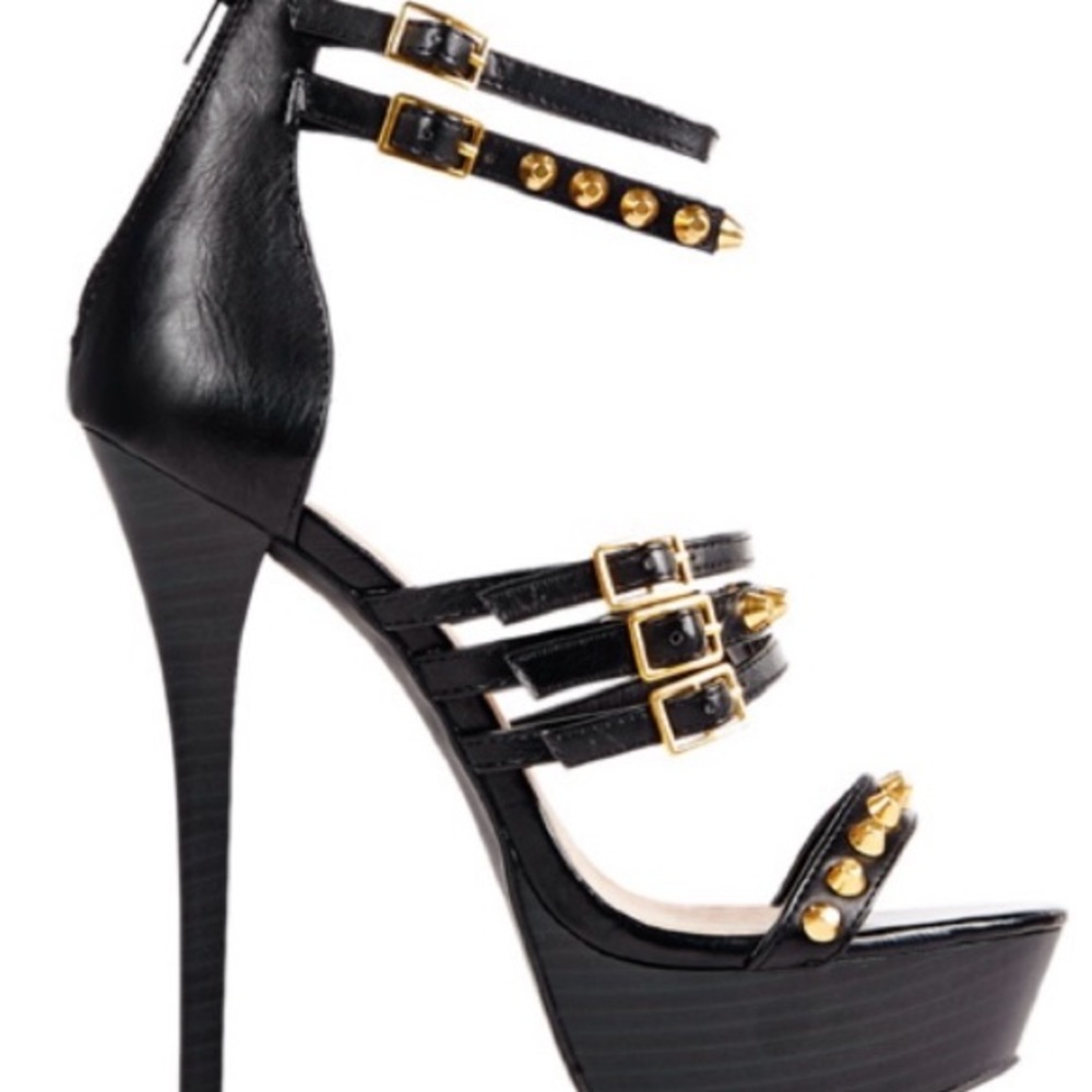 JustFab Black and Gold Heels with High Stiletto and Platform